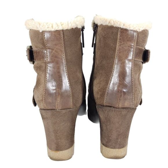Aquatalia Women's US9 Brown Suede Leather Fur Lined Strappy Wedge Booties - Picture 10 of 13